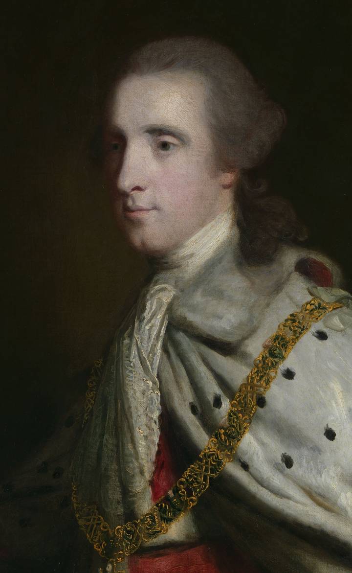 Detail of face and shoulders. Joshua Reynolds, William Douglas, 4th Duke of Queensberry (‘Old Q’) as Earl of March, 1759–60. The Wallace Collection (P561).