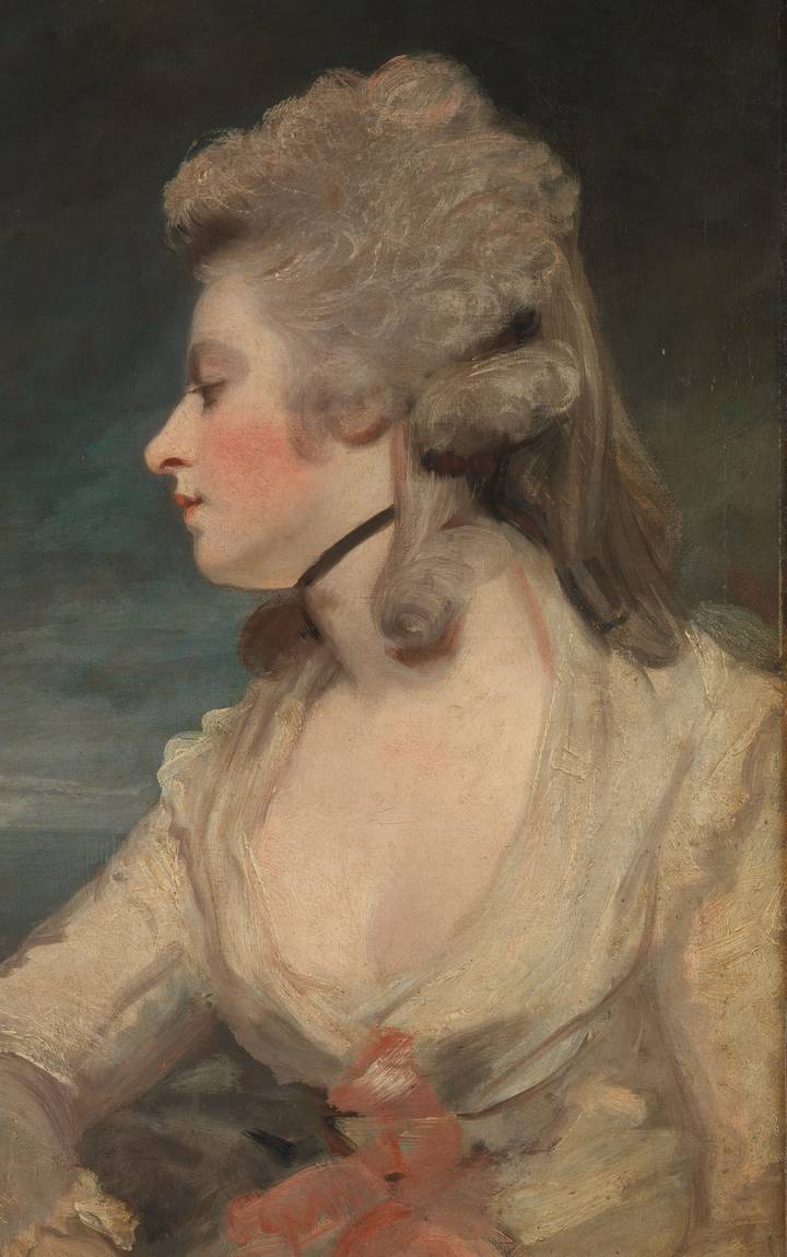 Detail of face and shoulders. Joshua Reynolds, Mrs Mary Robinson (‘Perdita’), about 1783–4. The Wallace Collection (P45).