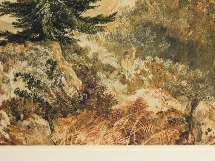 Detail of Woodcock Shooting, showing bracken. Joseph Mallord William Turner, Woodcock Shooting on Otley Chevin, 1813 (P651).